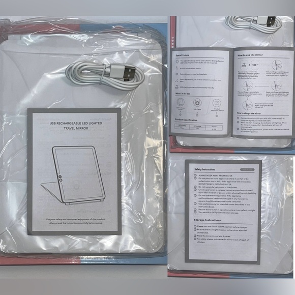 Folding Lighted Makeup Mirror White 72 LEDs 3 Colors Light Modes USB - Picture 16 of 16